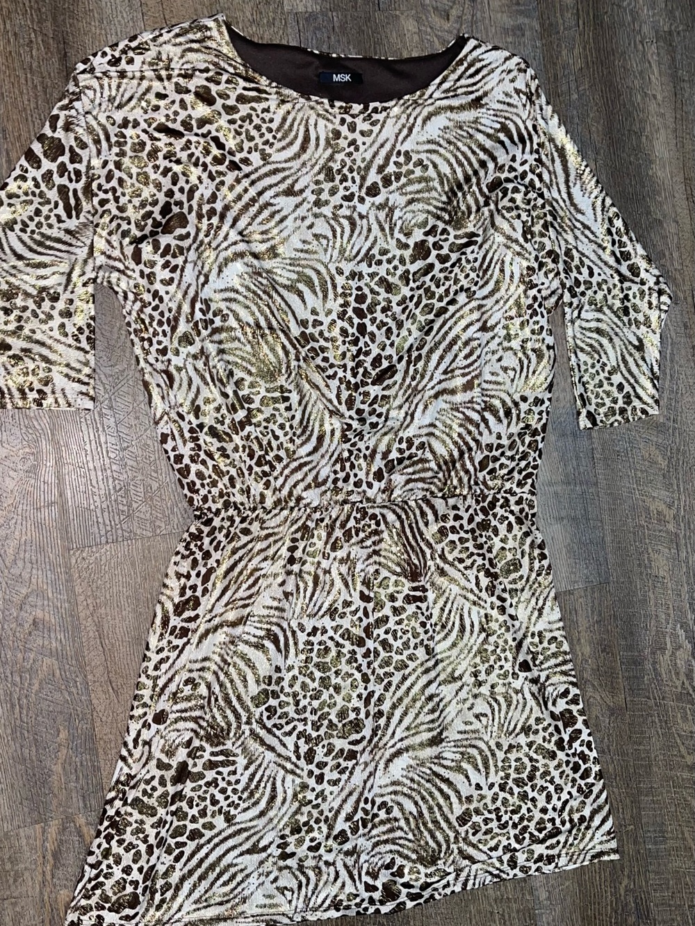 MSK Cream and Brown Animal-Print Mini Dress